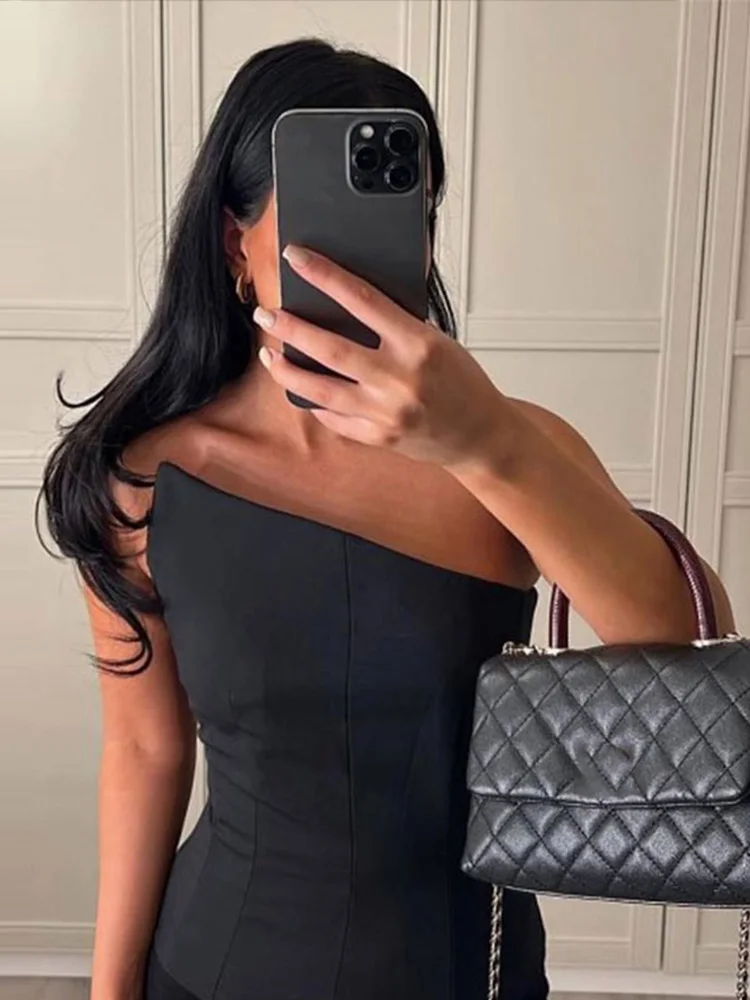 Fashion Irregular Chest Tops Women Casual Solid Backless Off Shoulde Corset Wrap 2023 Summer Sexy Slim Office Lady Black Tops