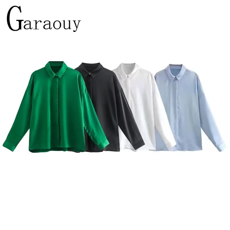 

Женская атласная рубашка Garaouy, Новинка осени 2022, 4 цвета, мягкая рубашка в стиле ретро, с отложным воротником и длинными рукавами, Офисная Дам...