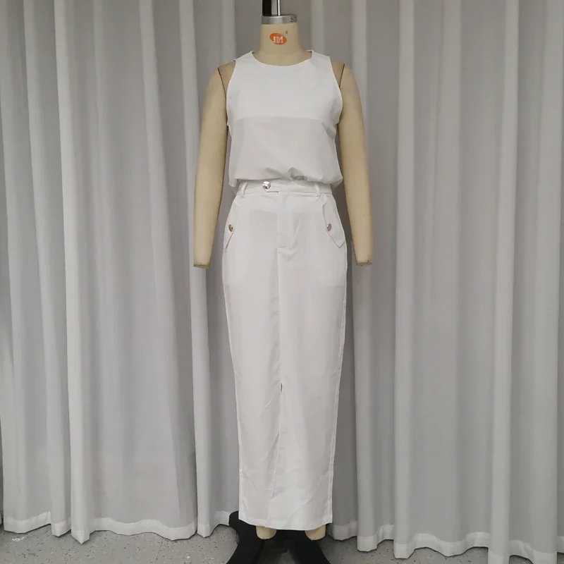 Простой повседневный комплект с жилетом и круглым вырезом без рукавов верхним