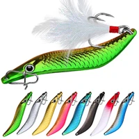 1pcs spoon spinner metal leech fishing lure hard baits sequin wobbler with feather for pike trout bass catfish fishing tackle