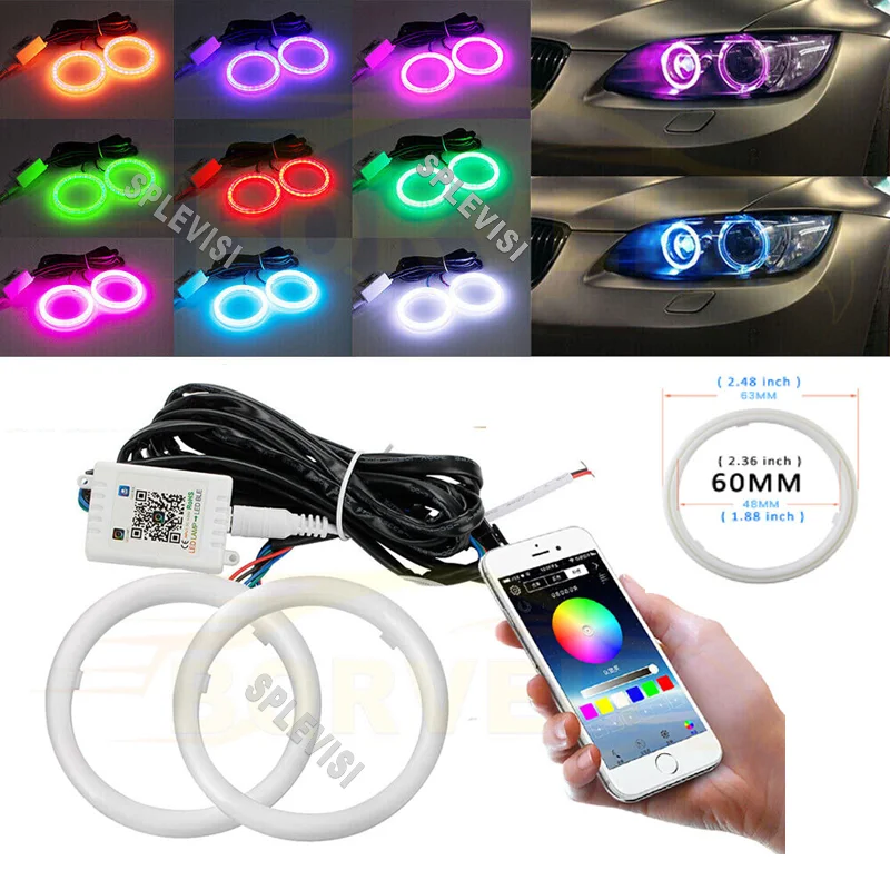 

2pcs 60mm APP Bluetooth Control Wireless RGB LED Light Guide Angel Eyes Halo Rings for Car Headlight Retrofit