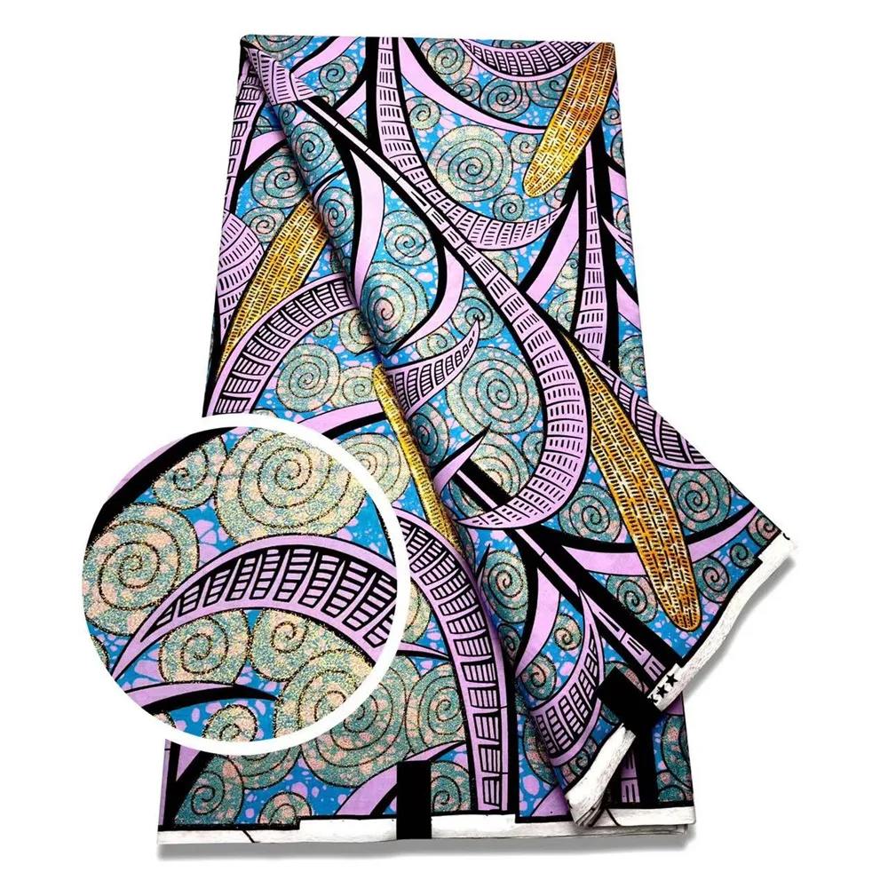 Новая африканская восковая ткань с принтом, Анкара, Китенге, персиковая ткань, батик, оптовая продажа, золотой блеск, материал 100 хлопка для шитья 6yar