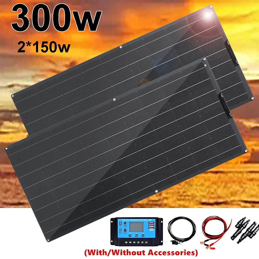 Гибкая солнечная панель ETFE PET 600 Вт, 300 Вт, 12v в комплекте, полная фотоэлектрическая панель, система заряда батареи для дома, автомобиля, кемпера, RV, лодки, водонепроницаемая