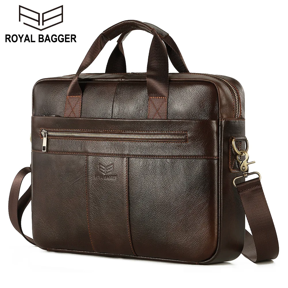 Royal Bagger Briefcase for Men Genuine Cow Leather Retro Business Handbag 15.6 Inch Computer Laptop Messenger Bag Shoulder Bags