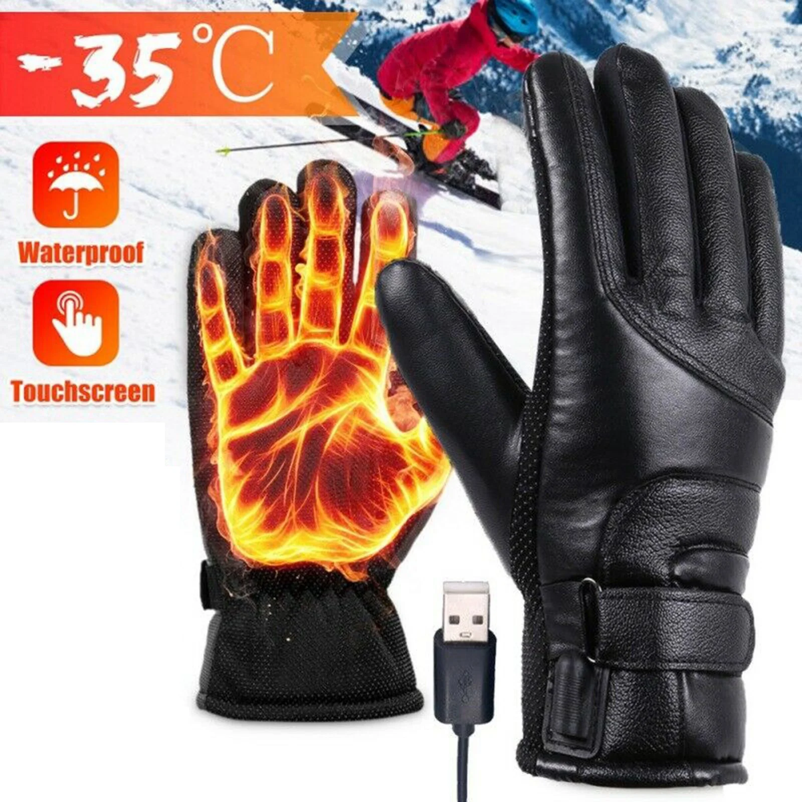 

Electric Heated Gloves Rechargeable USB Hand Warmer Heating Gloves Winter Cycling Waterproof Thermal Touch Screen Bike Gloves