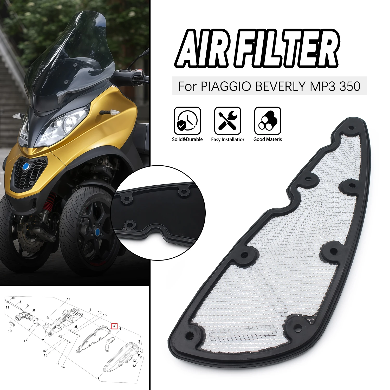 

Воздушный фильтр для PIAGGIO Beverly 350 BV 350 ST 4T 4V ie ABS E4 MP3 350 MAXI Sport, запчасти для мотоциклов, 8800010P