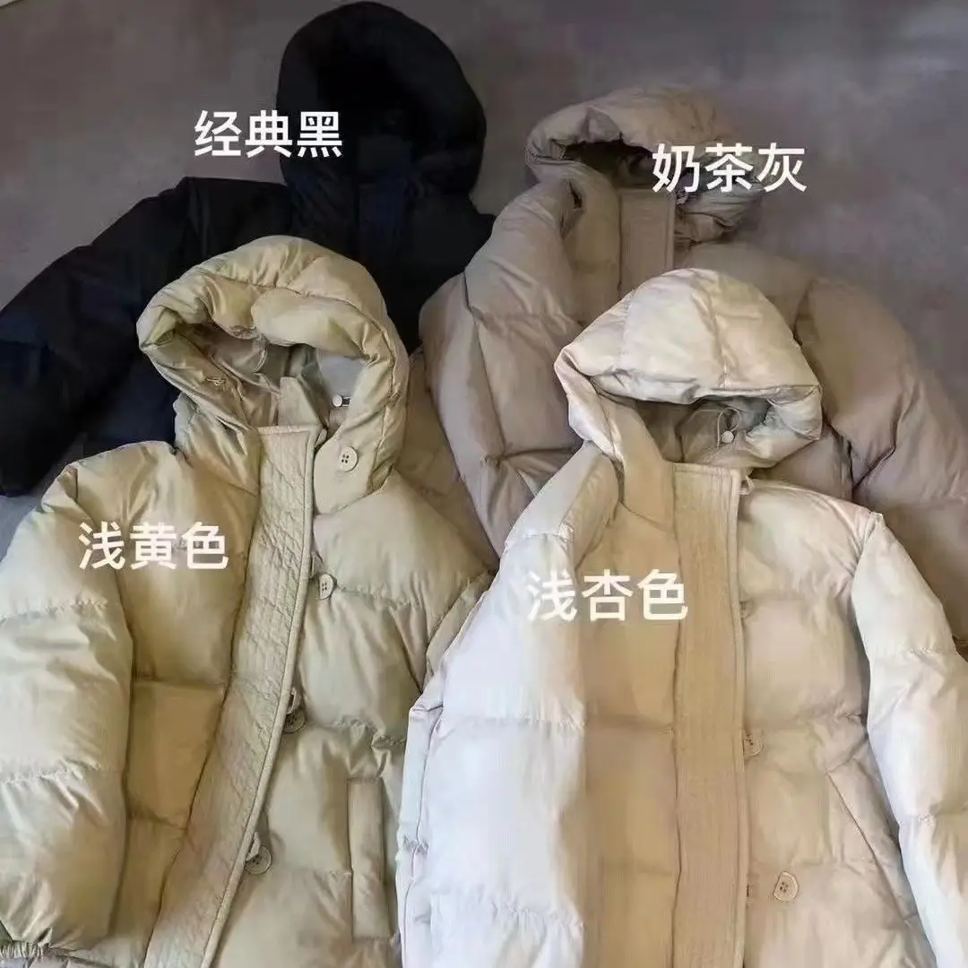 2023 New Down Jacket Women's New Style White Duck Down Hooded Korean Version Loose Buttons Zipper Warm Coat Ladies Tops M53