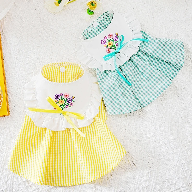 

Клетчатая юбка с бантом для милой собаки платье принцессы Одежда для собаки чихуахуа одежда для домашнего питомца рубашка для маленьких ко...