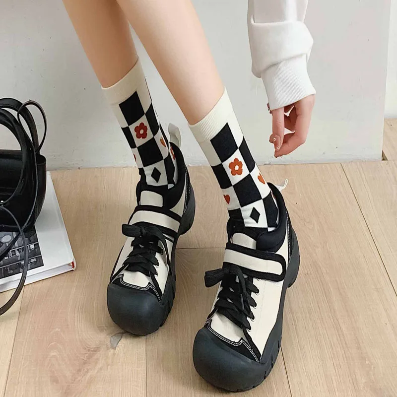 5pairs Lot Novelty Socks Spring Autumn Casual Cotton Korean Style Socks Women Plaid Heart Cotton Short Socks