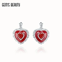 gems beauty 925 sterling silver jewelry stud earrings heart cut necklace red agate handmade earrings for women anniversary gift
