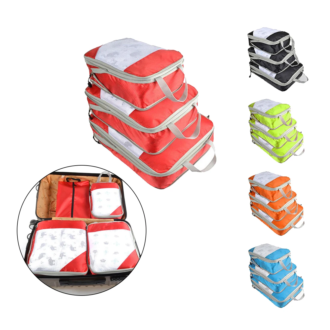 4Pcs/Set Travel Storage Bag Compressible Packing Foldable Waterproof Suitcase Nylon Portable With Handbag Luggage Organizer