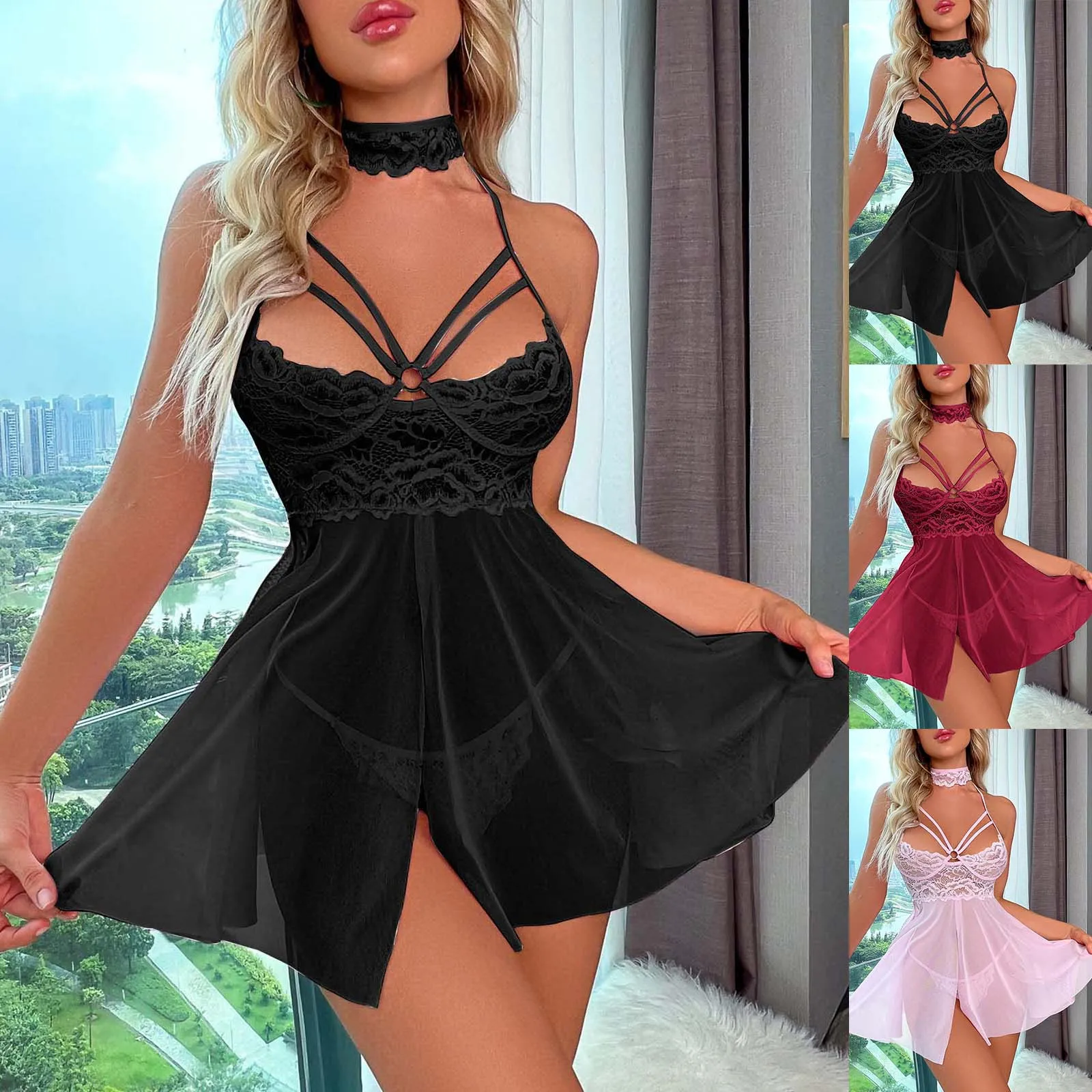 

Сексуальная кружевная ночная сорочка с цветочным принтом, женская одежда для сна, нижнее белье, платье на бретелях, Эротическая Ночная сорочка