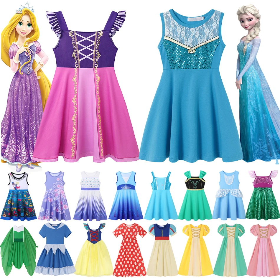 Disney Frozen Elsa Anna Ariel Rapunzel Baby Girl Casual Princess Dresses Minnie Jasmine Cosplay Costumes Snow White Kid Vestidos