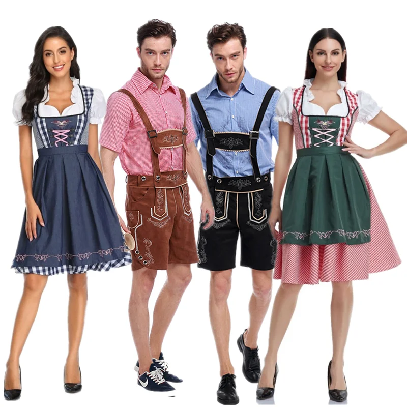 

Oktoberfest Carnival Costumes Men's Shorts Outfit Overalls Shirt Bavarian German Beer Wench Maid Cosplay Party Dress Set