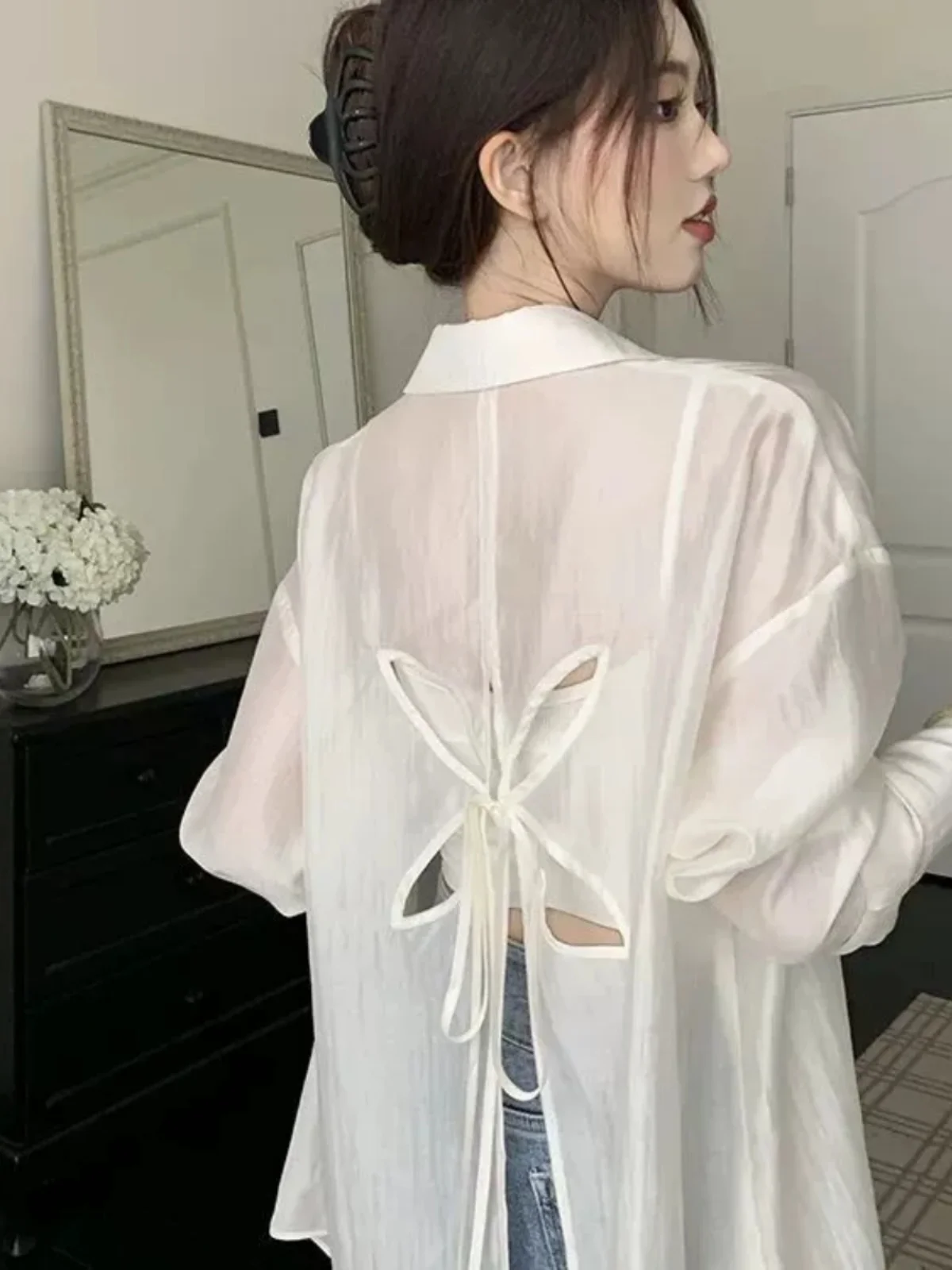 Женская шифоновая блузка с бантом белая Элегантная Модная Тонкая Блузка от