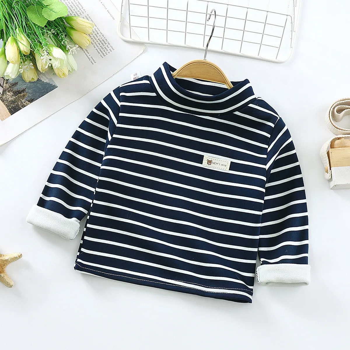 

1 2 3 4 Year Old Kids Winter Bottoming Shirt Children's Clothes Autumn Sweater Fashion Striped Boys Sweatshirts High Neck Cotton
