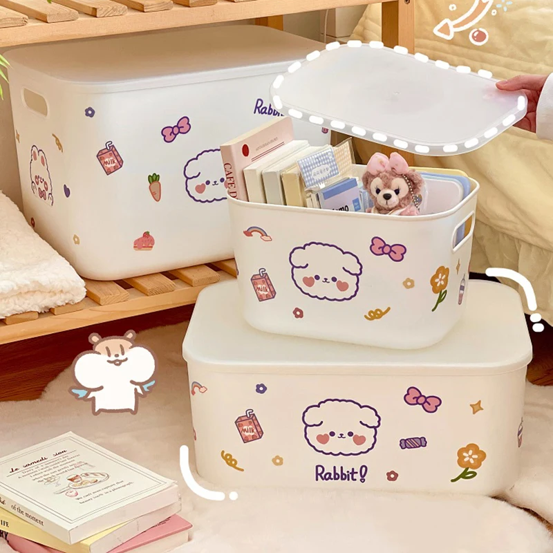 

Kawaii Storage Organizer For Cosmetics Clothes Books Snacks Plastic Cute Large Storage Box With Lids Home School Desk Organizer