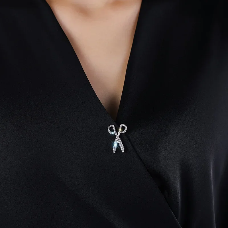 Уникальная брошь-ножницы с цирконием маленькая булавка для воротника аксессуары