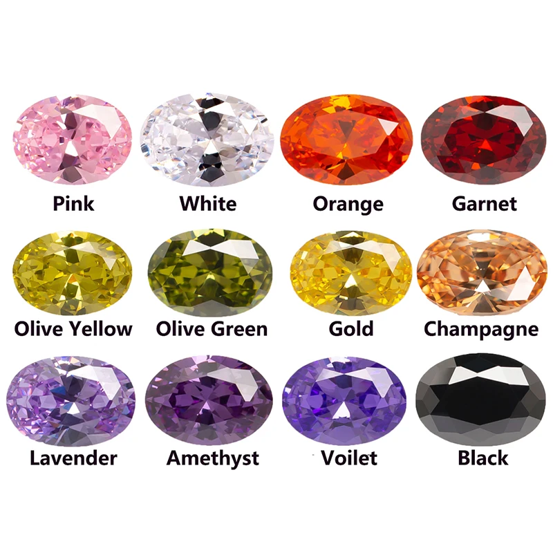 

50pcs/lot AAAAA Grade Multicolor 2x3~10x14mm Loose Oval Shape CZ Stone Synthenic Gems Zirconia Stone For Jewelry Making