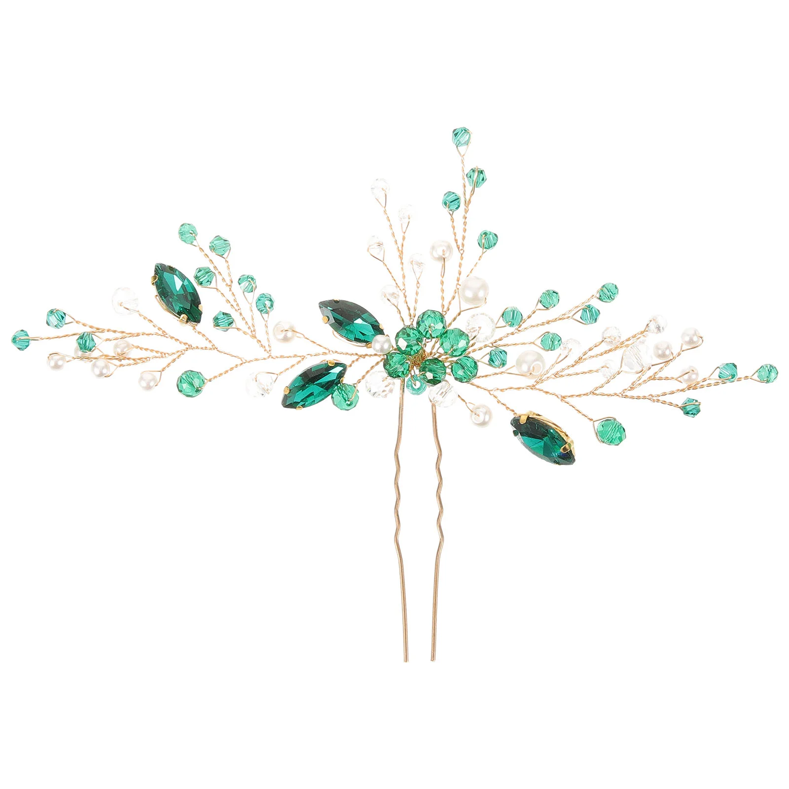 Зеленая заколка для волос со стразами свадебная U-образная форма подарок