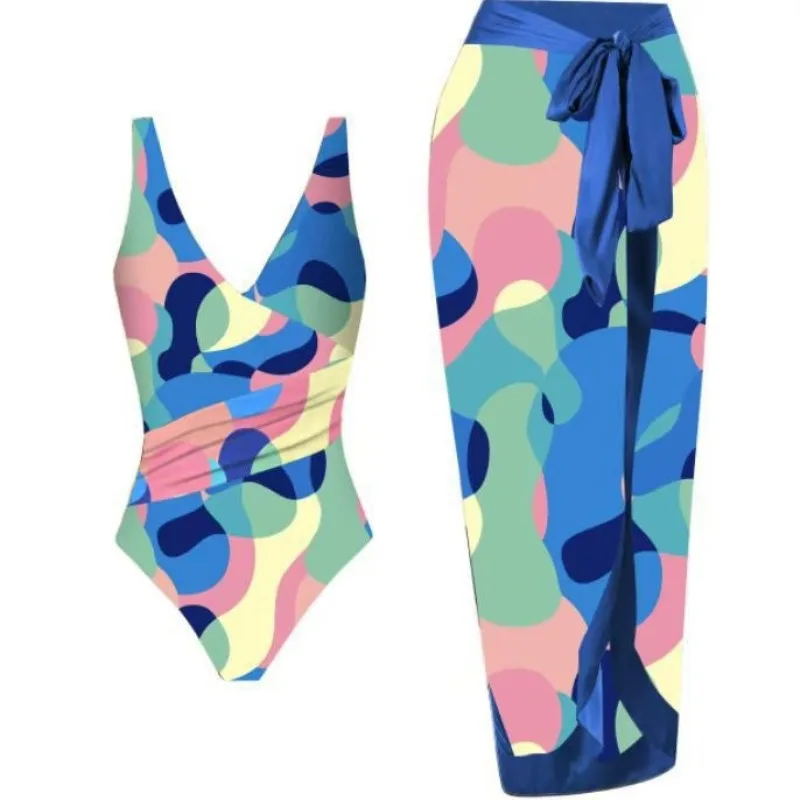 Сплошной Купальник для женщин пляжная юбка с открытой спиной консервативный