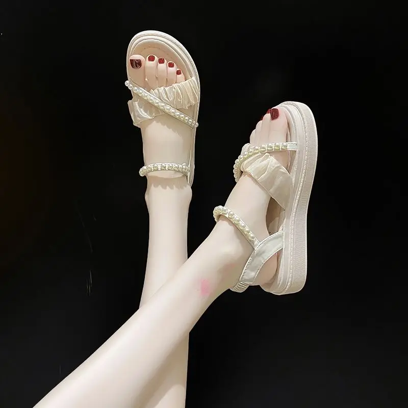 Pearl Platform Fairy Sandals Women's Matching Skirt Summer 2023 New Fashion Versatile Roman Shoes