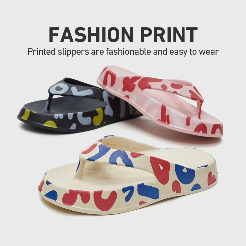 UTUNE Print EVA Thick Bottom New Flip-flops for Women Men Summer Non-slip Home Bottom Slides Bathroom Sandal Outdoor Men Shoes