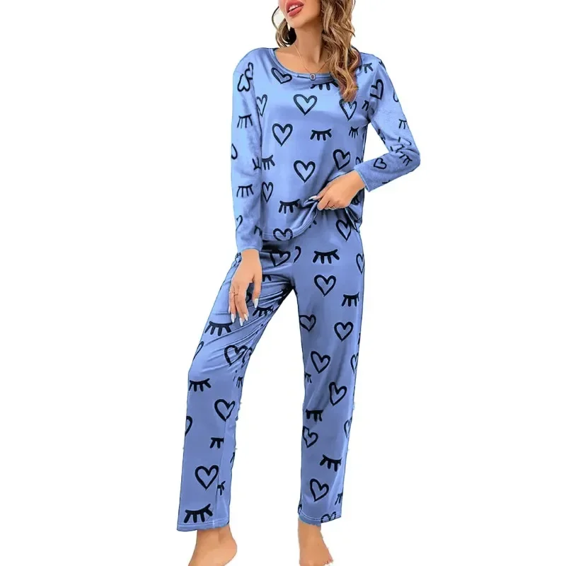 Женский пижамный комплект из двух предметов с длинным рукавом и брюками