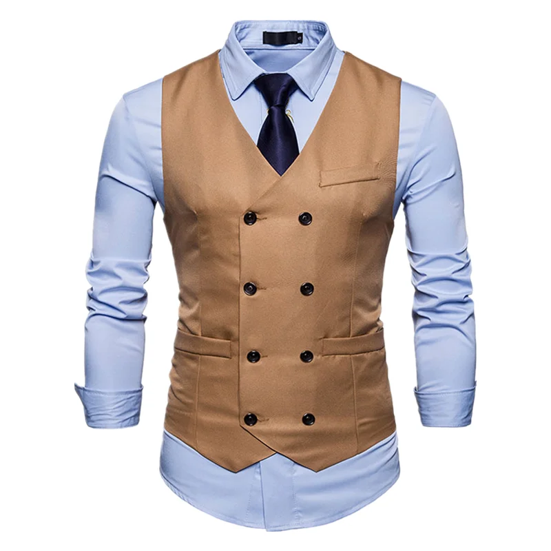 

Mens Waistcoat Formal Suit Vest Men Fashion Casual Double Breasted Sleeveless Gilet Male Business Formal Dress Vest