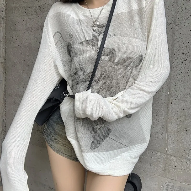 Женская трикотажная футболка с длинным рукавом Повседневная Свободная