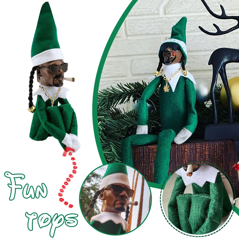 Snoop on A Stoop Christmas Elf Doll Elf Doll Lurcher on A Bent Holding A Cigarette on The Shelf Stuff Resin Doll Desktop Decor images - 6