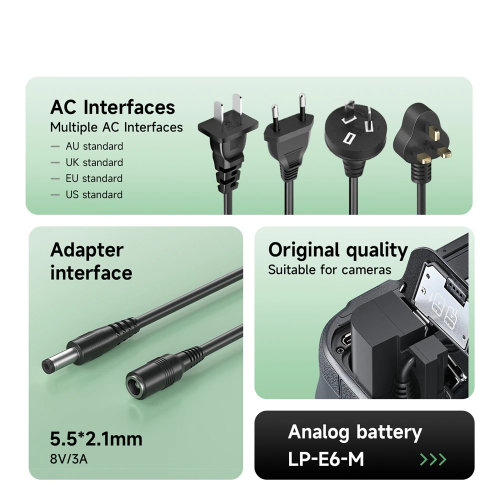 Фото ACK-E6 DR-E6 LP-E6 LP E6 E6N пустышка батарея Type-C/AC адаптер питания для Canon EOS 5D Mark II III 5D2 5D3 6D 7D 60D 60D 70D 80D №5