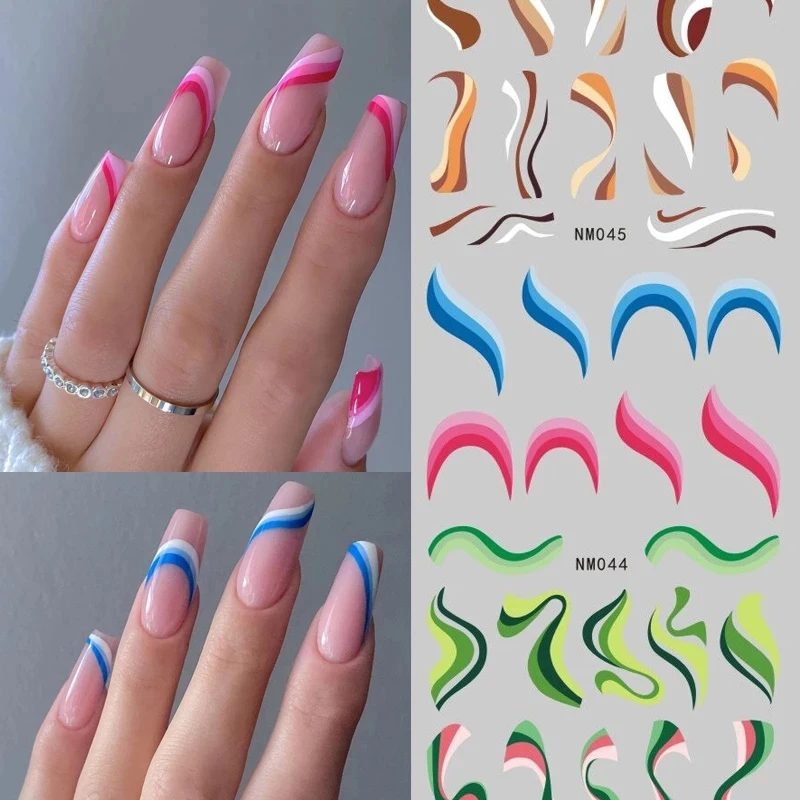 

1 Sheet Wave Line Nail Sticker Water Transfer Foil Swirl Ribbon 3D DIY Decal Beauty Manicure Slider Decals Nail Decoration