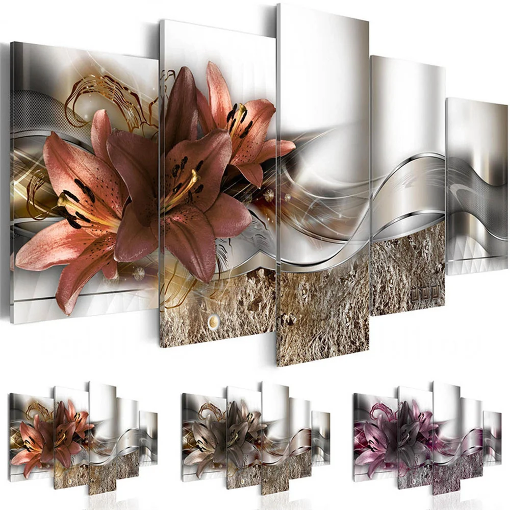 

Lily Flower Wall Art Posters and Prints 5 PCS Canvas Paintings Modular Wall Hanging Pictures Modern Wall Chart Living Room Decor