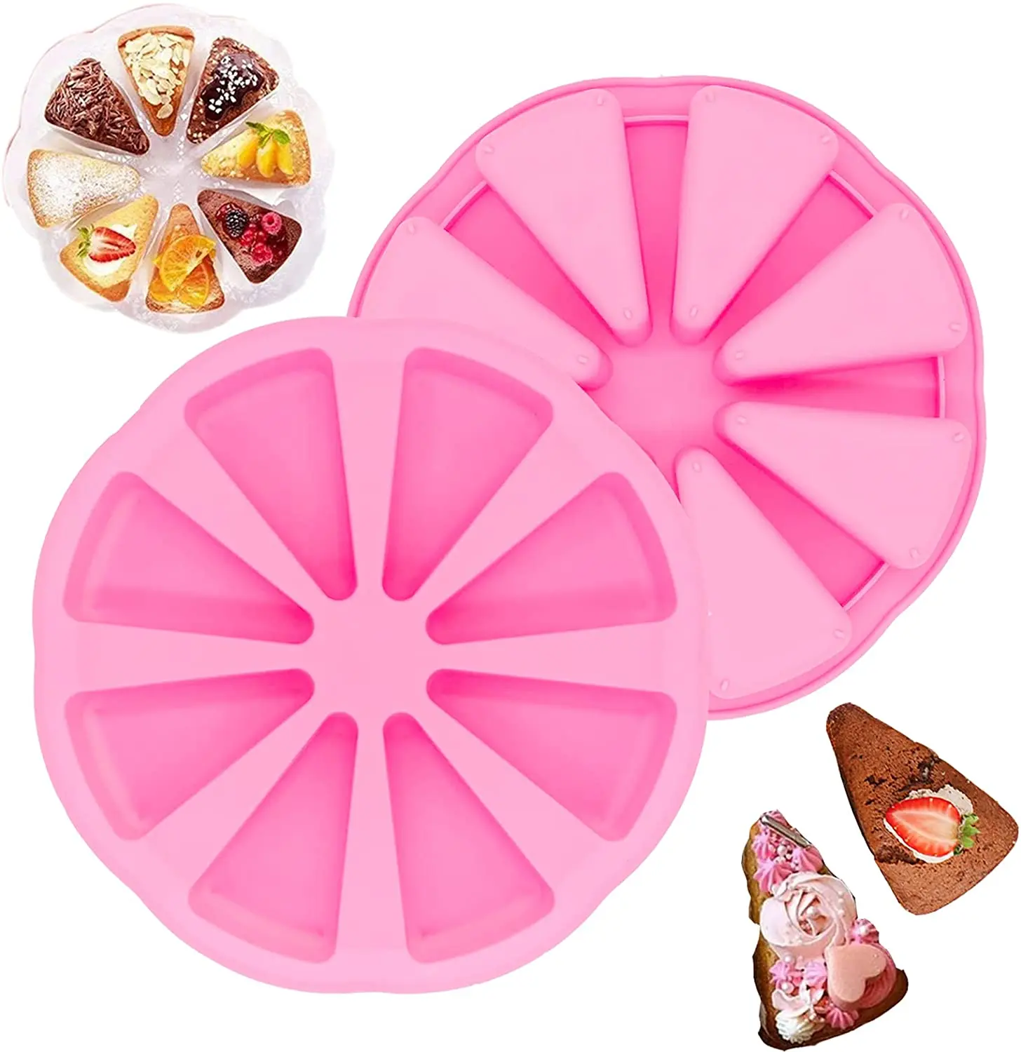 

2 pcs pizza cake mould 8 cavity silicone baking pan triangle slices ornbread brownies muffins tins for kitchen baking tool light