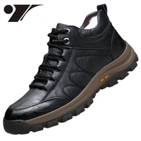 fashion mens shoes winter fleece lined warm outdoor sports and casual leather shoes simple travel shoes hiking shoes brown