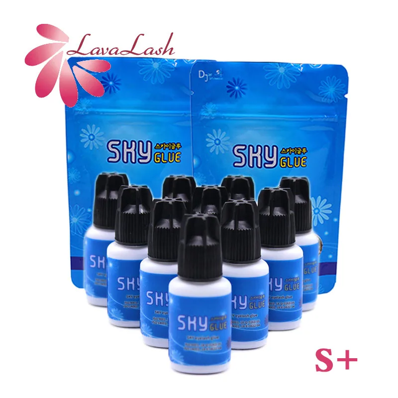 10 Bottles SKY S+ Type Glue For Eyelash Extension Black Cap Fast Drying Korea Original False Lash Glue 5ml  Adhesive Wholesale