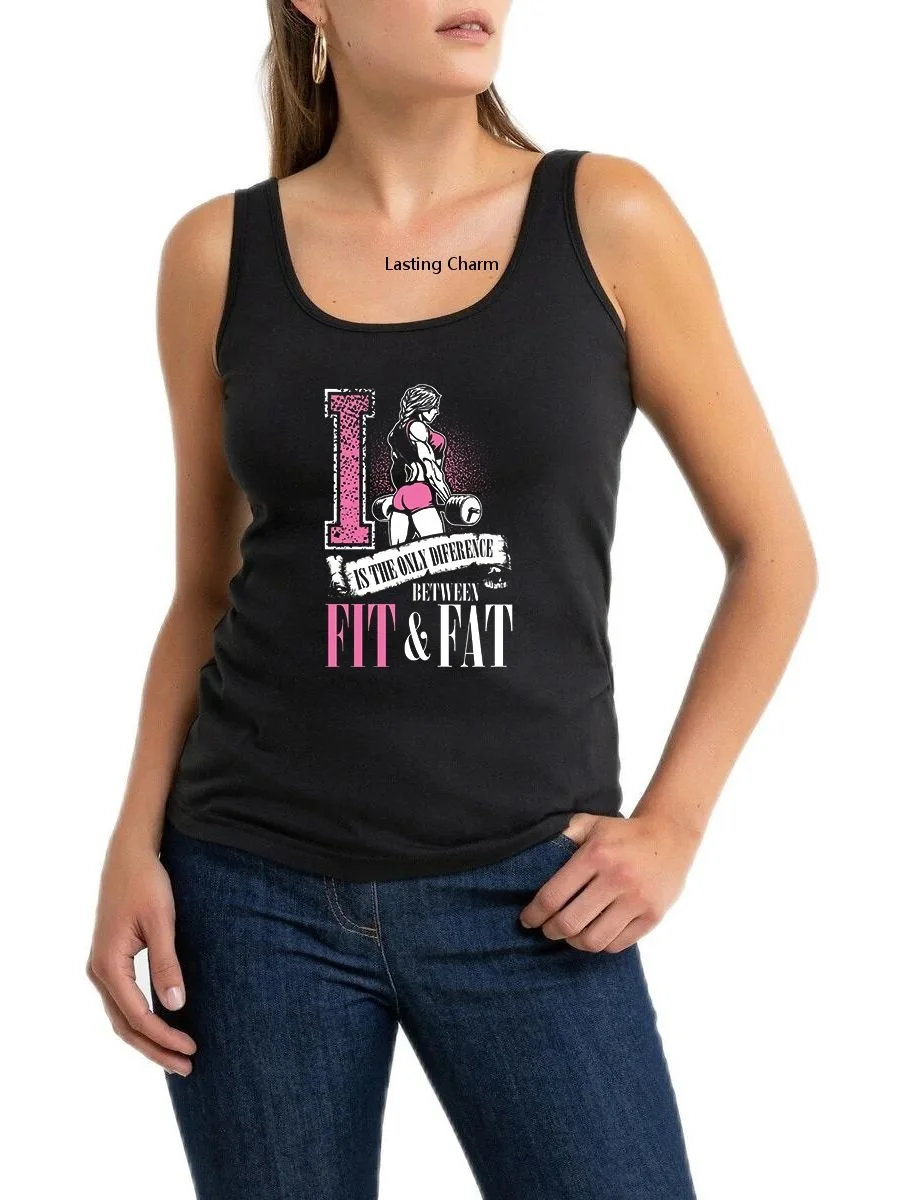 

I Is The Only Difference Between Fit & Fat Pattern Tank Top Girl Fitness Print Funny Gym Fitness Sleeveless Tops