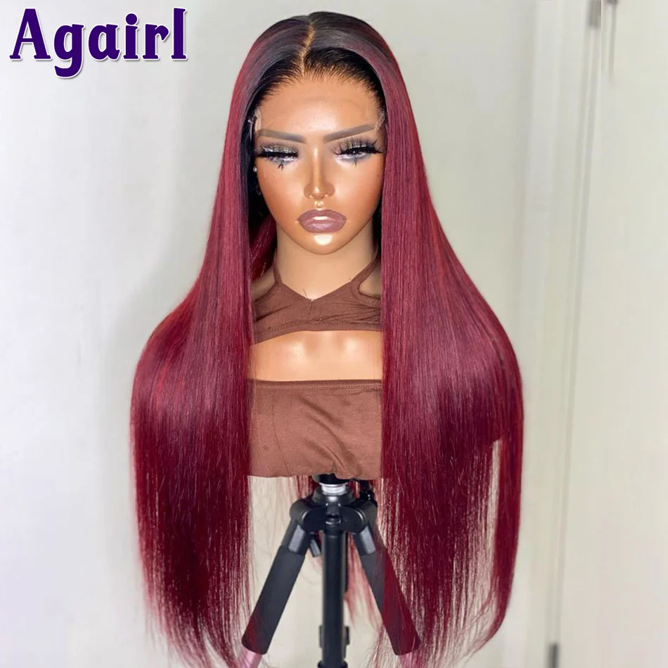 

Wear And Go 1B/Burgundy 13X4 13X6 Straight Lace Front Human Hair Wigs for Women 200% Ombre 1B/99J Glueless 4X6 Lace Closure Wigs