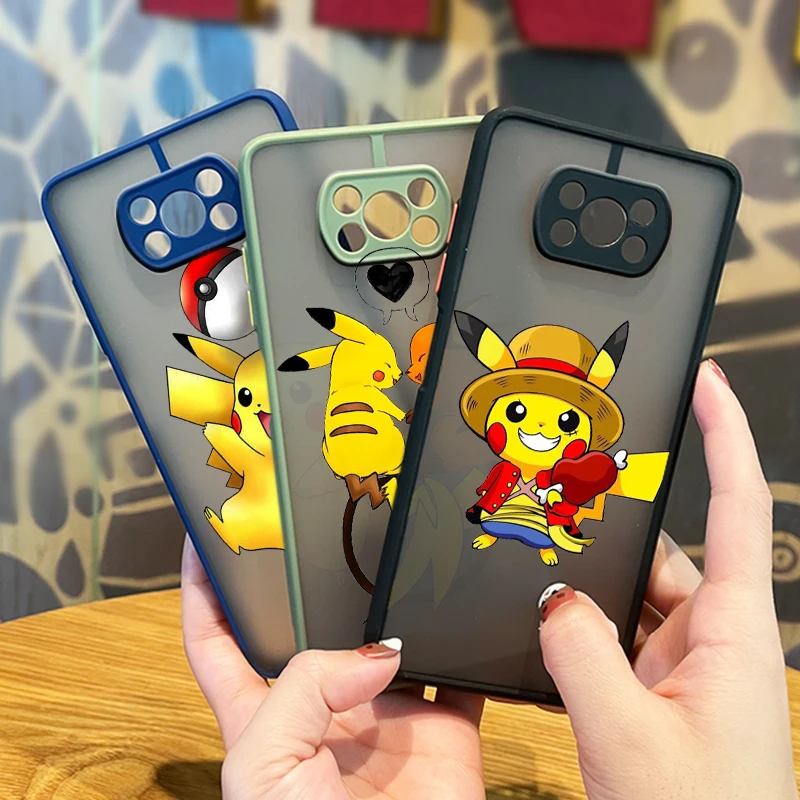 

Cute Anime Pikachu Lovely For Xiaomi Mi 11T 11 10 Ultra Pro Lite Note10 Poco X3 F3 GT NFC M3 Frosted Translucent Phone Case