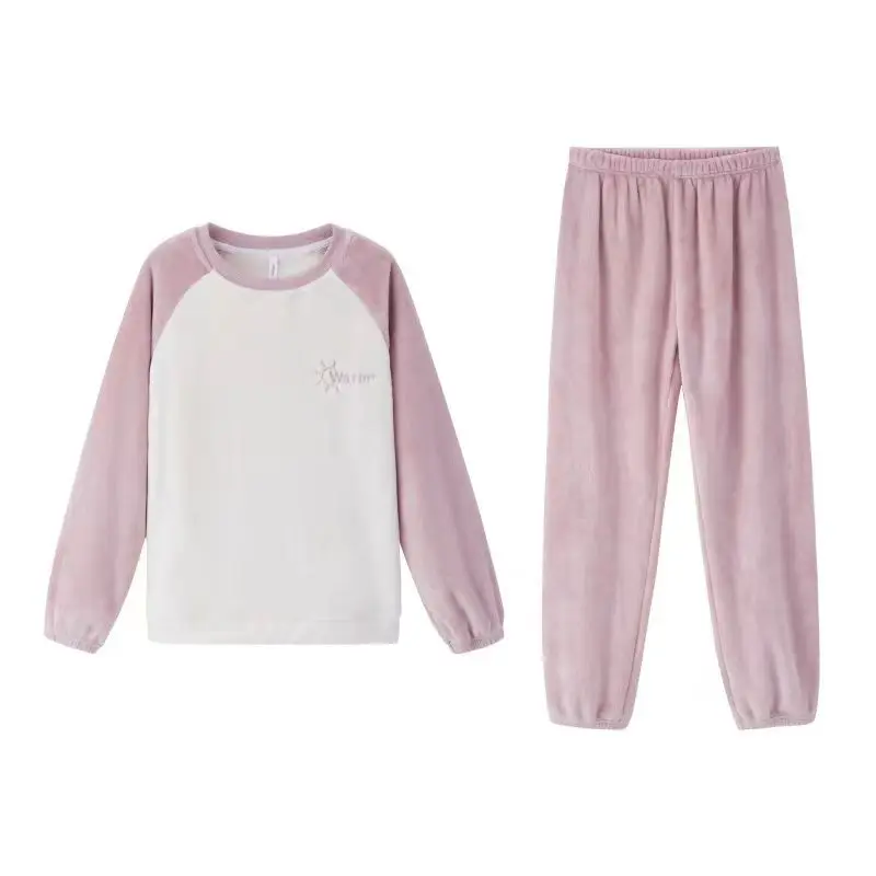 New Autumn Winter Warm Flannel Pajamas for Women Students Cute Plus Velvet Thicken Loose Sleepwear Set Coral Velvet Home Clothes
