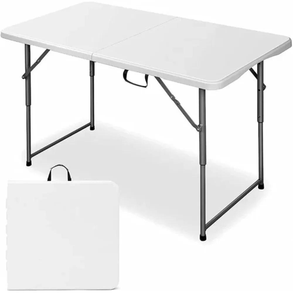 

4 Ft Camping and Utility Folding Table Height Adjustable - White Portable Folding Tables Tourist Foldable Outdoor Furnishings