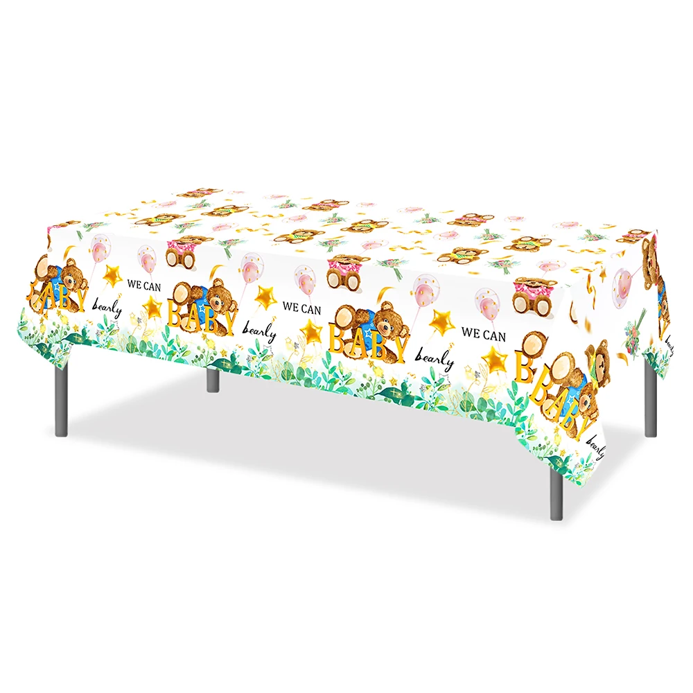 

130*220cm PE Cartoon Animals Baby Cute Bear Birthday Party Disposable Tableware Sets Tablecloths Baby Shower Party Decorations