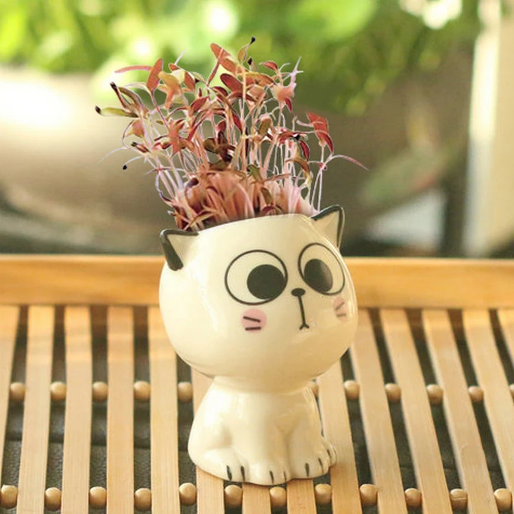 Миниатюрный керамический цветочный горшок в форме кошки мультяшный милый ручной