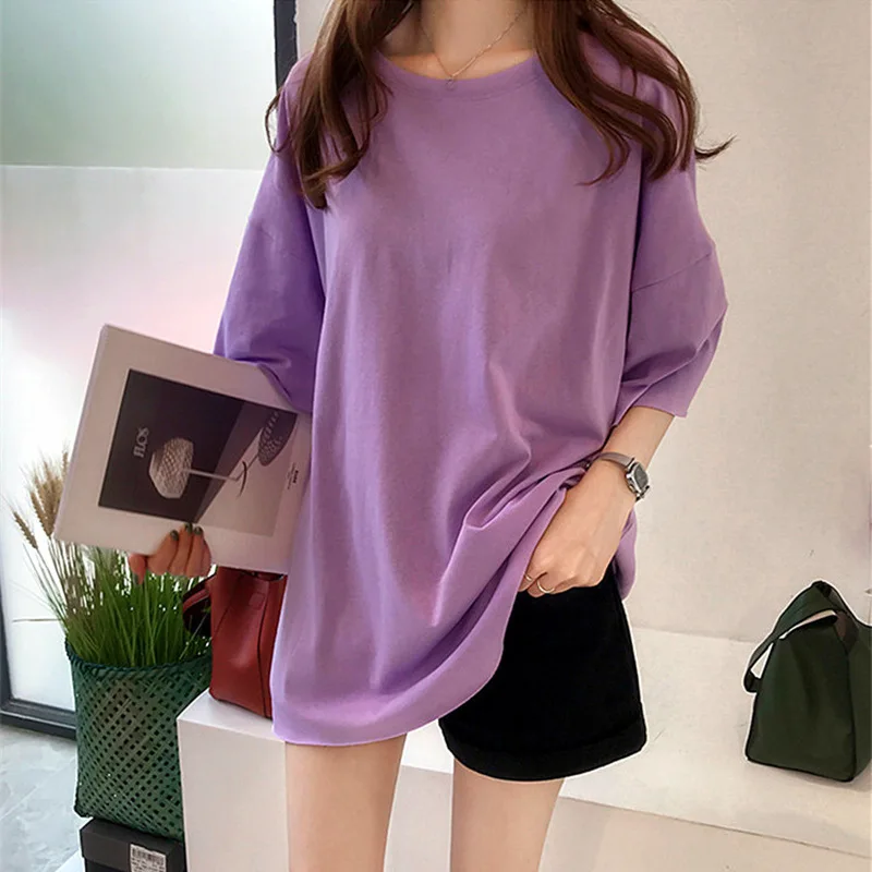 

Casual Tshirts For Women Short Sleeve 2023 Summer Tops O Neck Loose Fit Tee Multi Solid Color Fashion T Shirt M-2XL Dropshipping