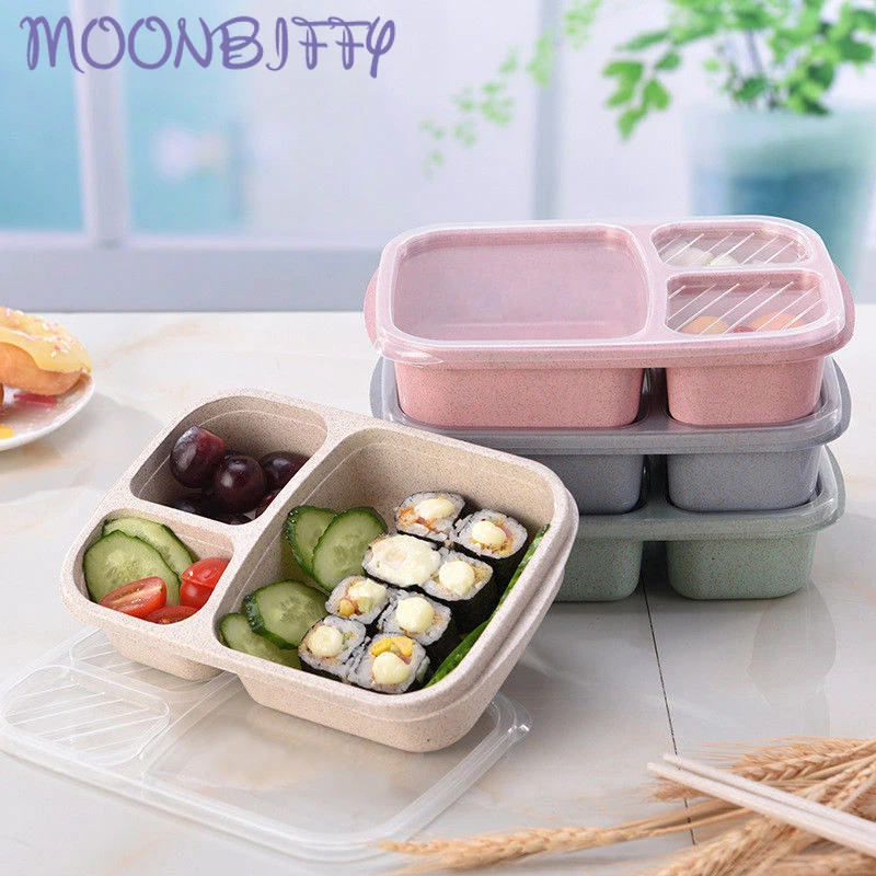 Leak Proof Lunch Box 3 Compartment Lunch Box with Lid Healthy Material Portable Fruit Food Storage Container Kids Lunch Box