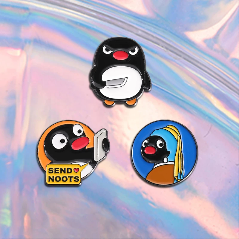 Funny Cartoon Baby Penguin Brooch Enamel Pins Creative Oil Painting Design Send Noots Brooches Lapel Badge Cute Jewelry Gift