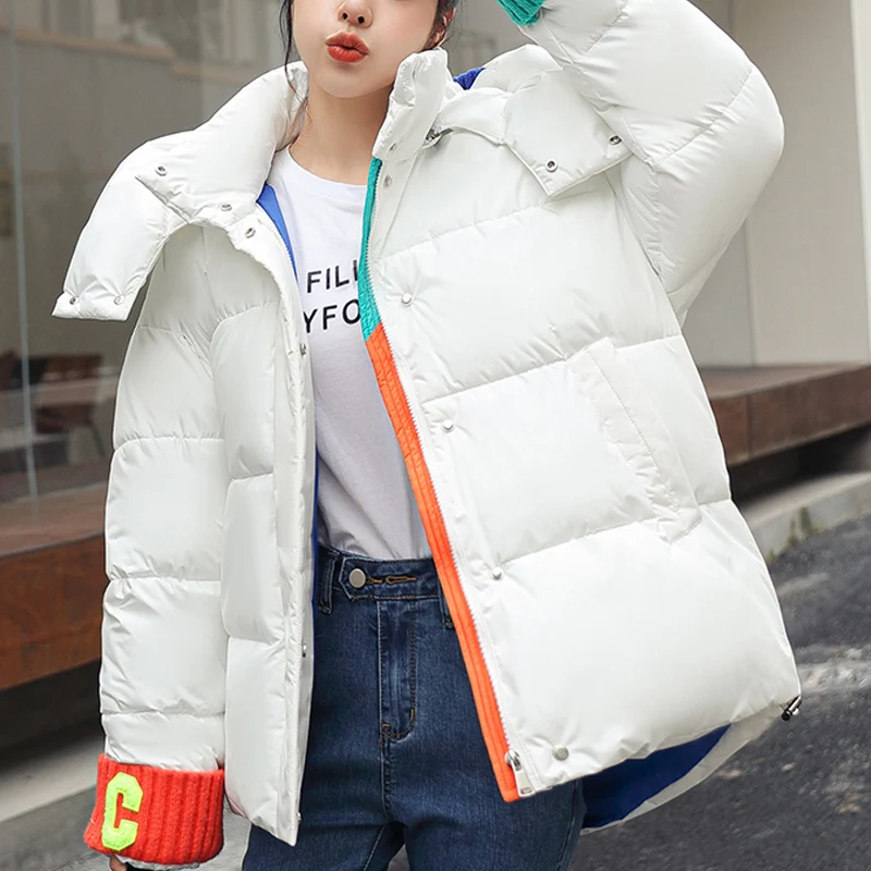 New 2022 Women Short Jacket Winter Thick Hooded Cotton Padded Coats Female Korean Loose Parkas Ladies Oversize Outwear