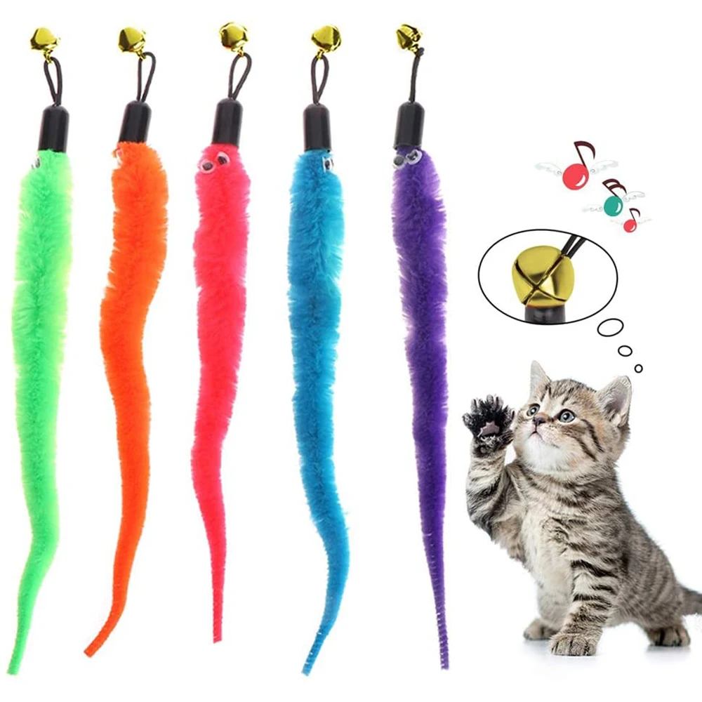 

Cat Wand Toys Refills 5/10PCS Squiggly Worms Replacements Cat Fishing Pole Assorted Teaser Refills with Bell for Cats Kitten