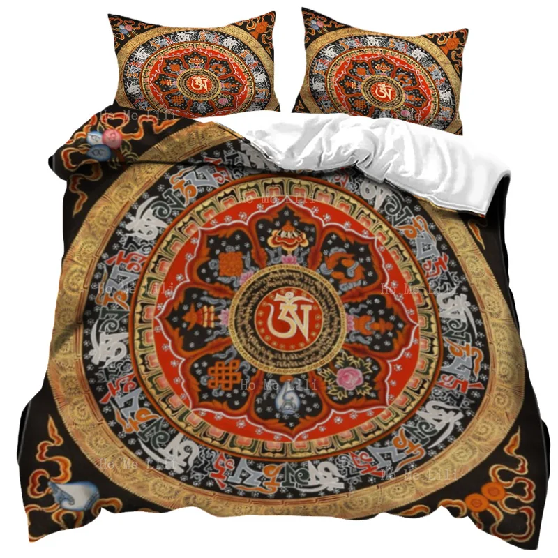 

Black Gold Thangka Decorative Painting Altar City Mural Six Words Of Truth To Attract Wealth Duvet By Ho Me Lili Bedding Set